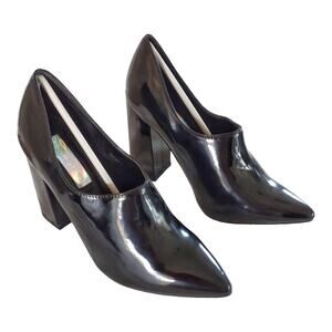 ASOS Daisy Street Black Vamp Pumps Size 7 Faux Patent Leather Block Heel Costume